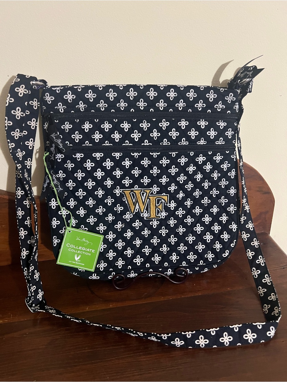 Vera Bradley Black and White Patterned Crossbody with WF Monogram